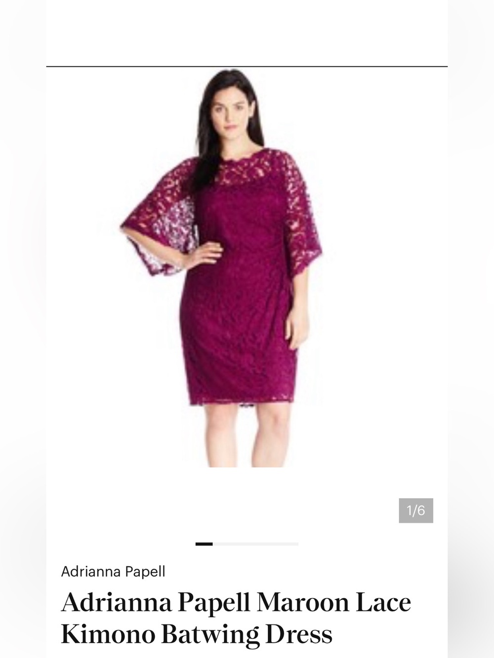 Adrianna Papell Maroon Lace Kimono Batwing Dress